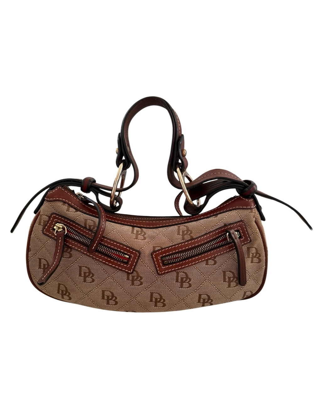 Dooney & Bourke Vintage DB Monogram Canvas Shoulder Bag Brown Leather Y2K